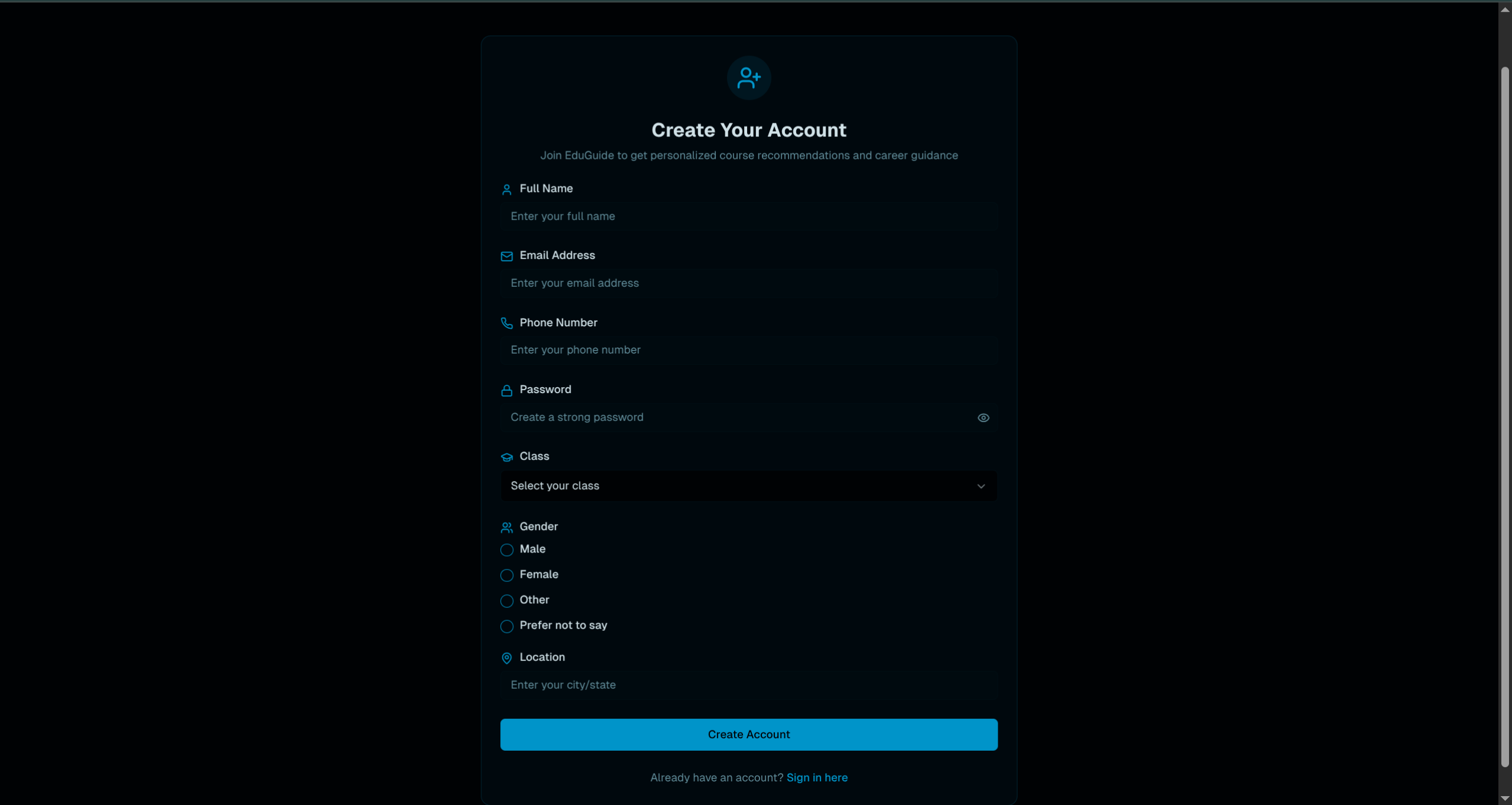 EduGuide Signup Page
